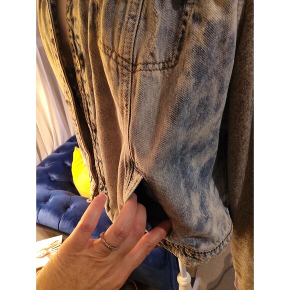 Y2K LEI Stone Acid washed denim jacket Hooded XXL button distress Thrashed Rock - Picture 6 of 11